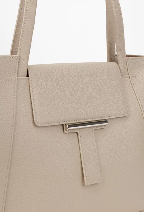 Geanta dama bej din piele texturata