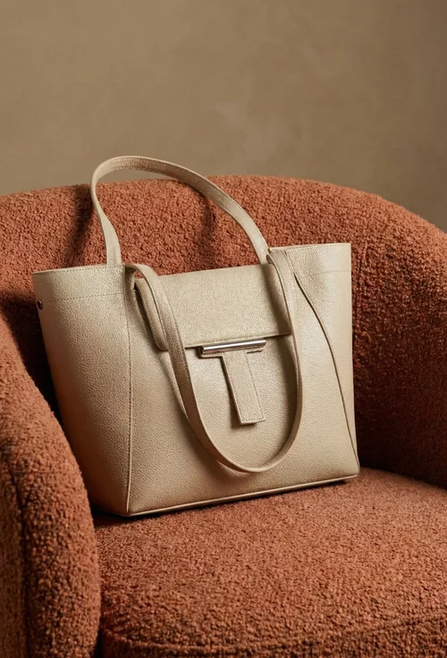 Geanta dama bej din piele texturata