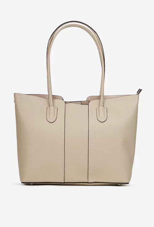 Geanta dama bej din piele texturata