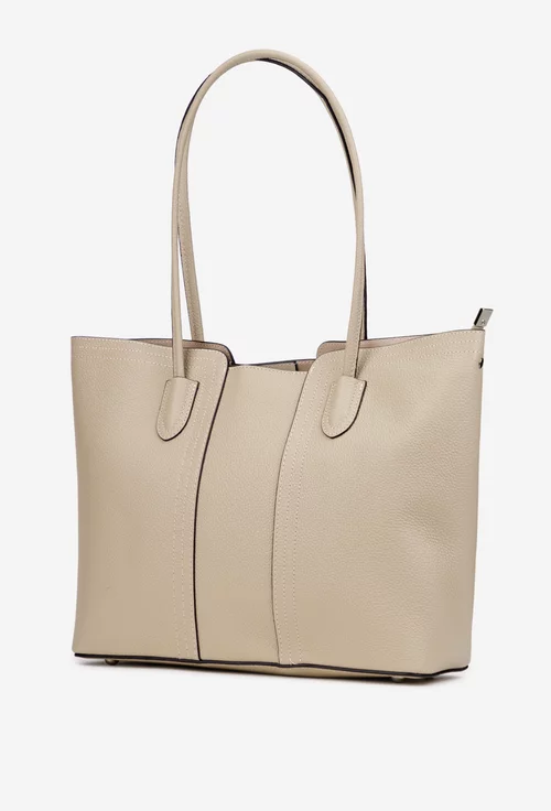 Geanta dama bej din piele texturata