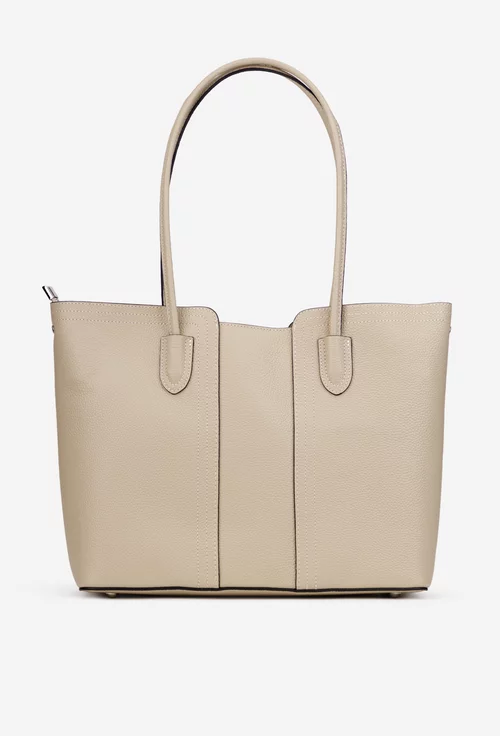 Geanta dama bej din piele texturata