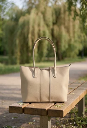 Geanta dama bej din piele texturata