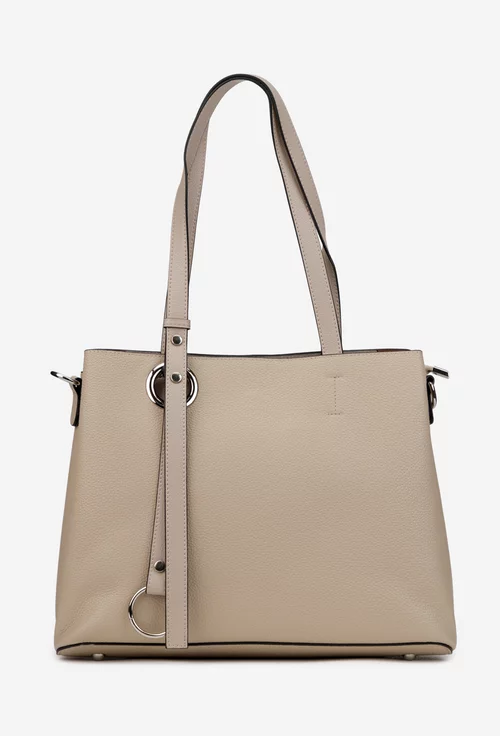 Geanta dama bej din piele texturata