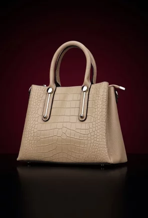 Geanta dama bej din piele texturata