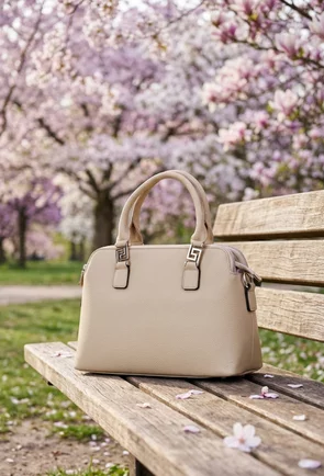 Geanta dama bej din piele texturata