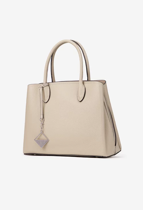 Geanta dama bej din piele texturata