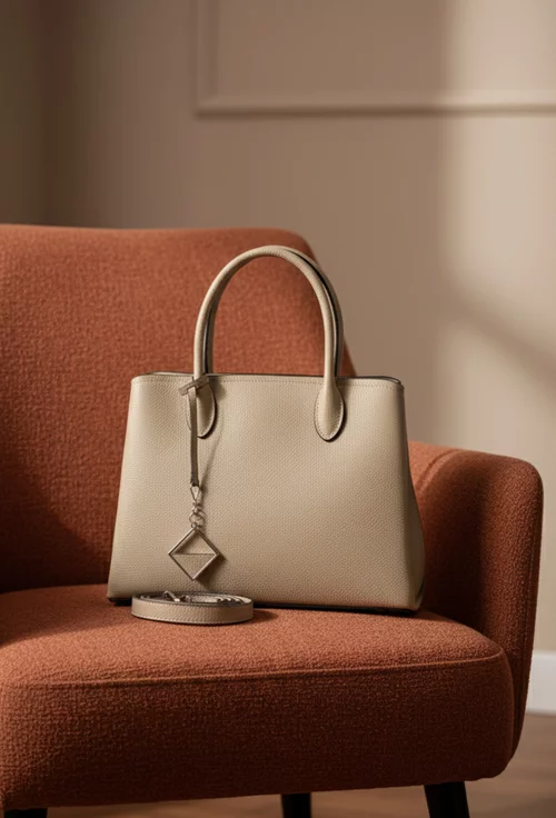 Geanta dama bej din piele texturata