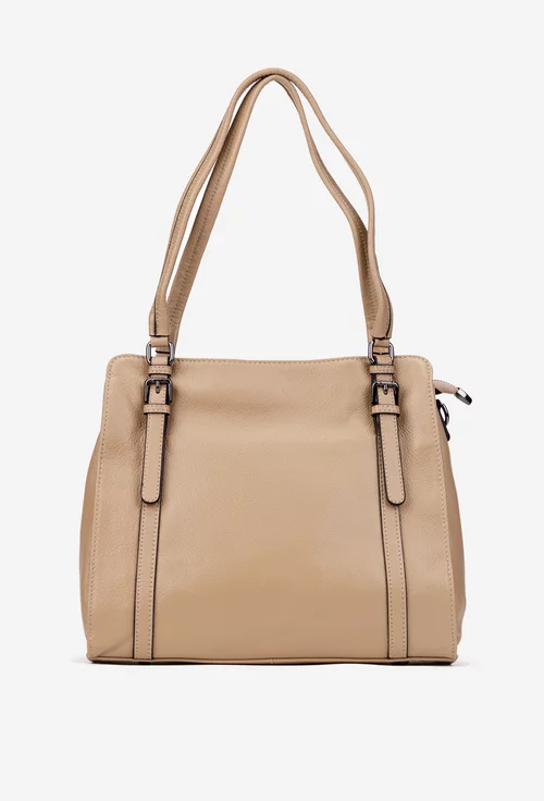 Geanta dama bej din piele texturata