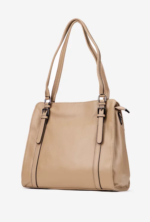 Geanta dama bej din piele texturata