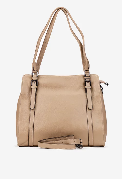 Geanta dama bej din piele texturata