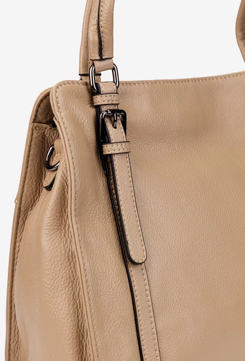 Geanta dama bej din piele texturata