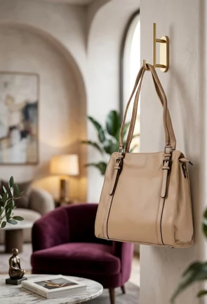 Geanta dama bej din piele texturata