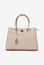 Geanta dama bej din piele texturata cu ornament