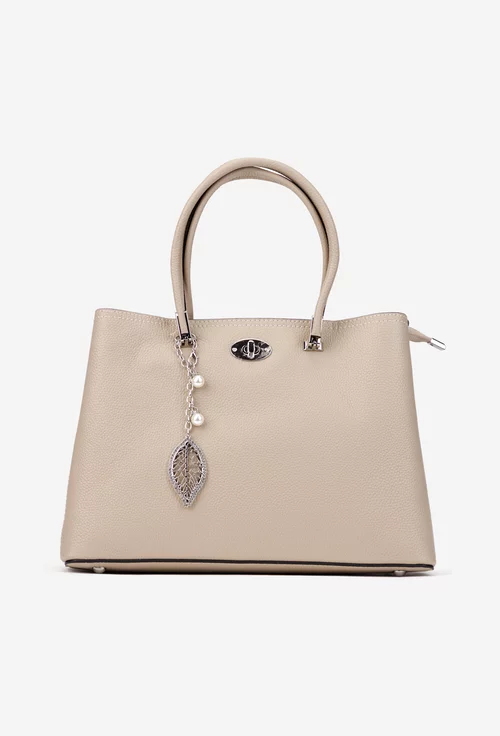 Geanta dama bej din piele texturata cu ornament