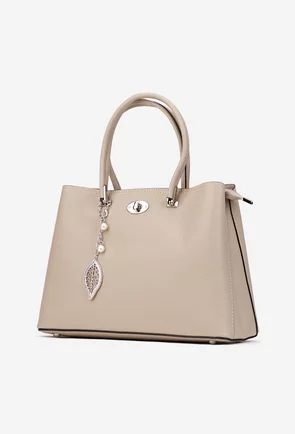 Geanta dama bej din piele texturata cu ornament