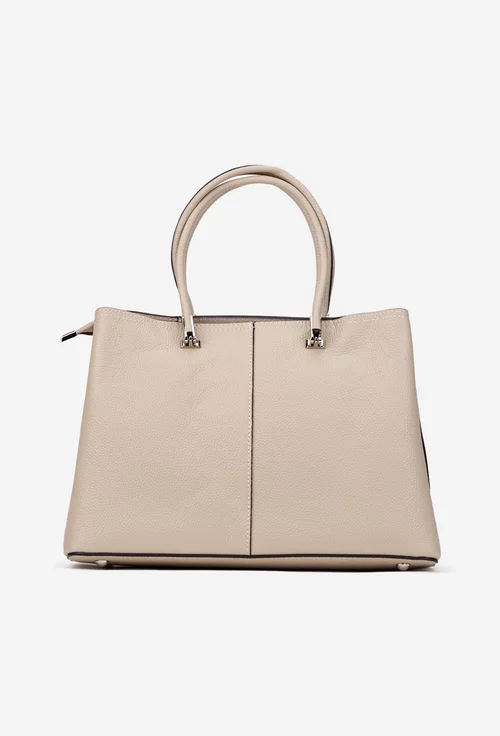 Geanta dama bej din piele texturata cu ornament