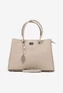 Geanta dama bej din piele texturata cu ornament