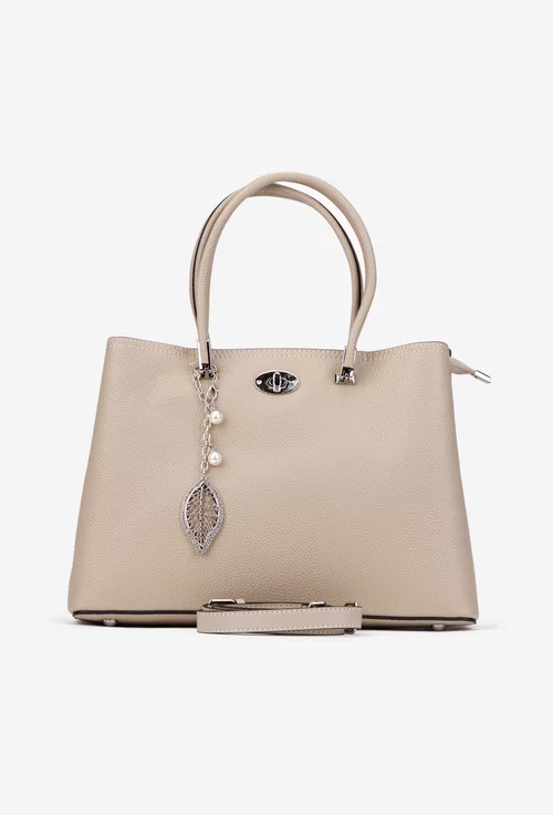 Geanta dama bej din piele texturata cu ornament