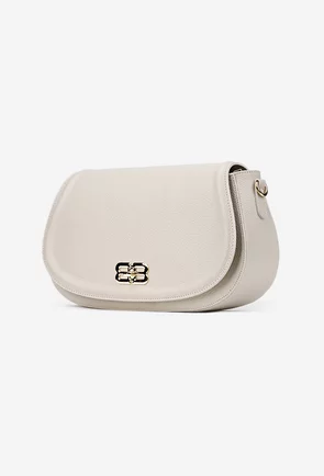 Geanta dama bej din piele texturata cu ornament auriu