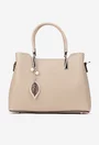 Geanta dama bej din piele texturata cu ornament detasabil