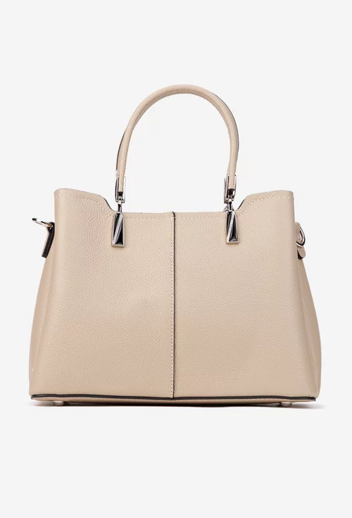 Geanta dama bej din piele texturata cu ornament detasabil
