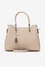 Geanta dama bej din piele texturata cu ornament detasabil