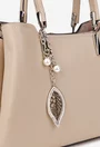 Geanta dama bej din piele texturata cu ornament detasabil