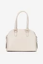 Geanta dama bej din piele texturata cu trei compartimente
