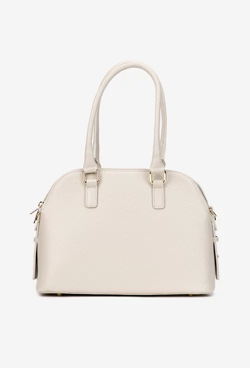 Geanta dama bej din piele texturata cu trei compartimente