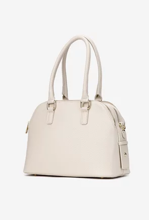 Geanta dama bej din piele texturata cu trei compartimente