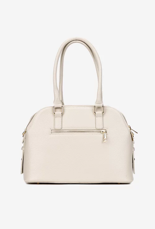 Geanta dama bej din piele texturata cu trei compartimente