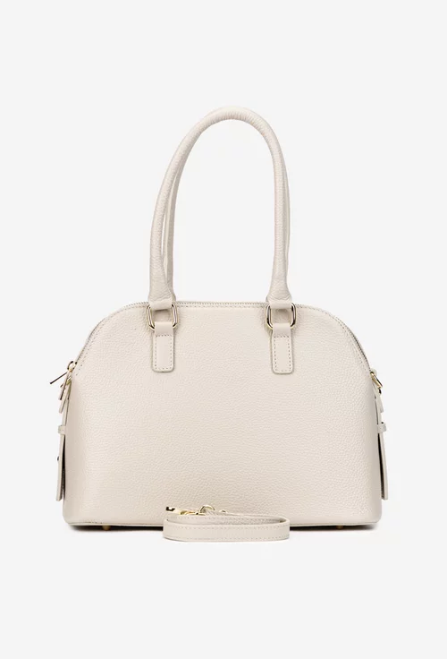 Geanta dama bej din piele texturata cu trei compartimente