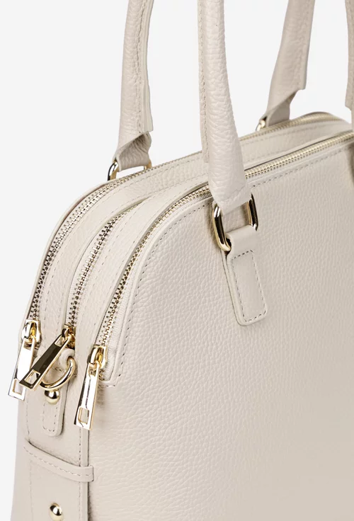 Geanta dama bej din piele texturata cu trei compartimente