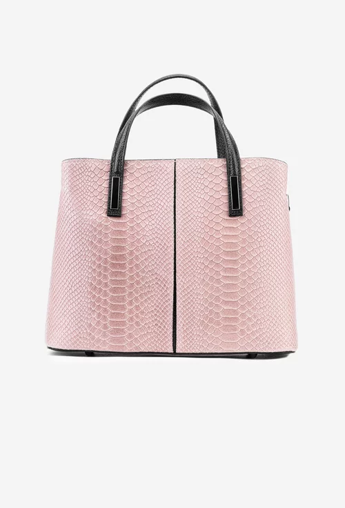 Geanta dama bej-roze croco confectionata din piele