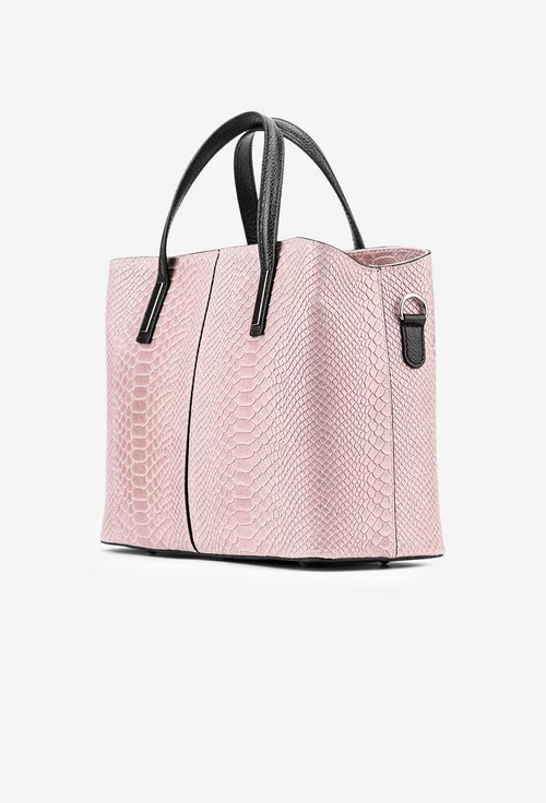 Geanta dama bej-roze croco confectionata din piele