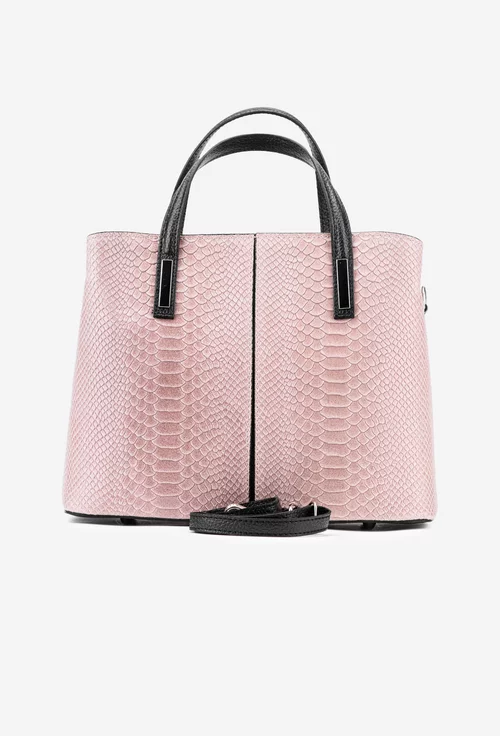 Geanta dama bej-roze croco confectionata din piele