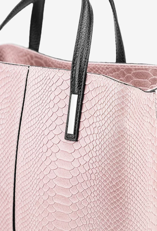 Geanta dama bej-roze croco confectionata din piele