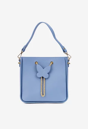 Geanta dama bleu din piele cu detaliu fluture