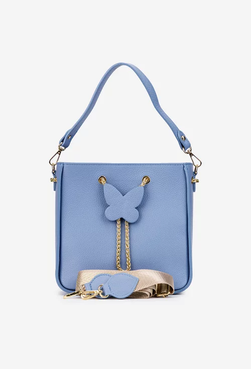 Geanta dama bleu din piele cu detaliu fluture