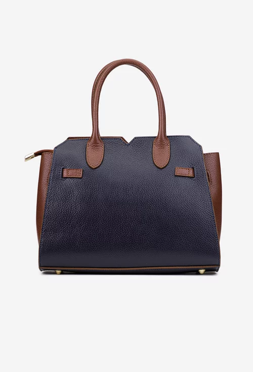Geanta dama bleumarin cu maro din piele naturala texturata