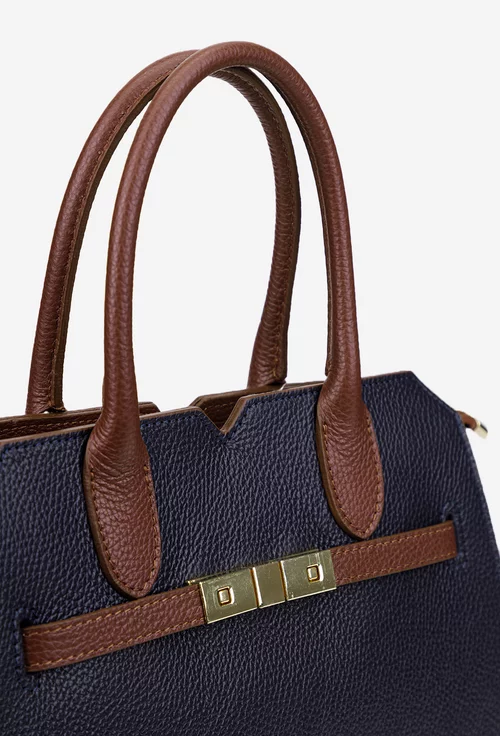 Geanta dama bleumarin cu maro din piele naturala texturata