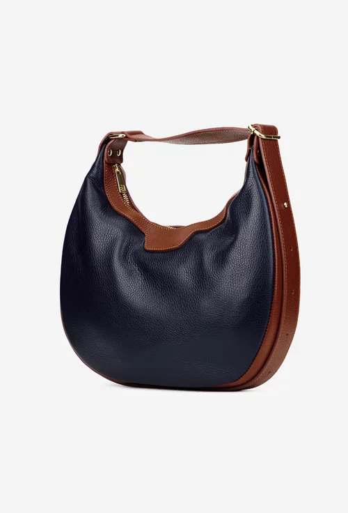 Geanta dama bleumarin cu maro din piele texturata