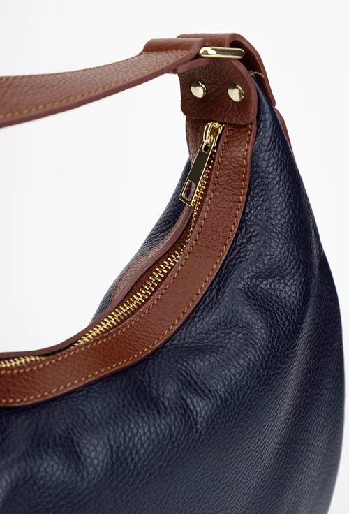 Geanta dama bleumarin cu maro din piele texturata