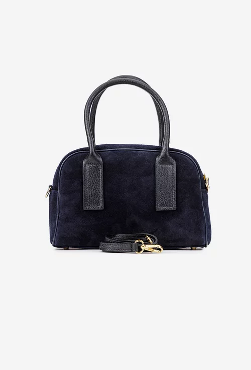 Geanta dama bleumarin din piele intoarsa