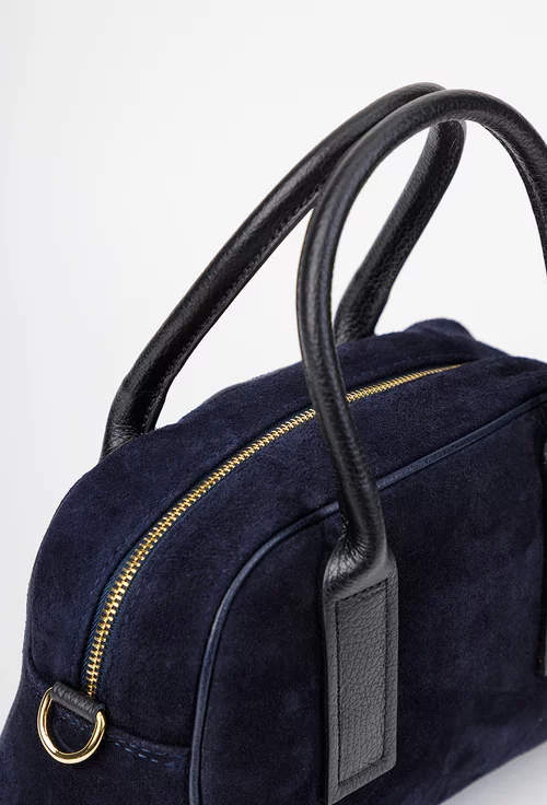 Geanta dama bleumarin din piele intoarsa