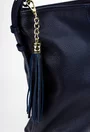 Geanta dama bleumarin din piele texturata cu accesoriu ciucure