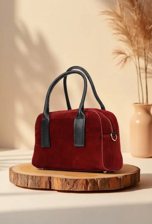 Geanta dama bordo din piele intoarsa