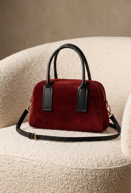 Geanta dama bordo din piele intoarsa