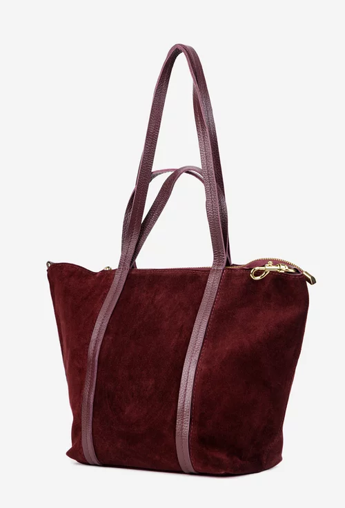 Geanta dama bordo din piele intoarsa