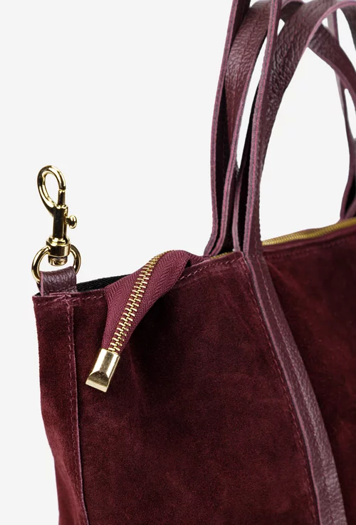 Geanta dama bordo din piele intoarsa